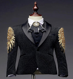 Formal Black Gold Sequins Suit